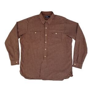 Vtg RRL Style Ralph Lauren Safety Collar Brown Red Checked Button Down Shirt L